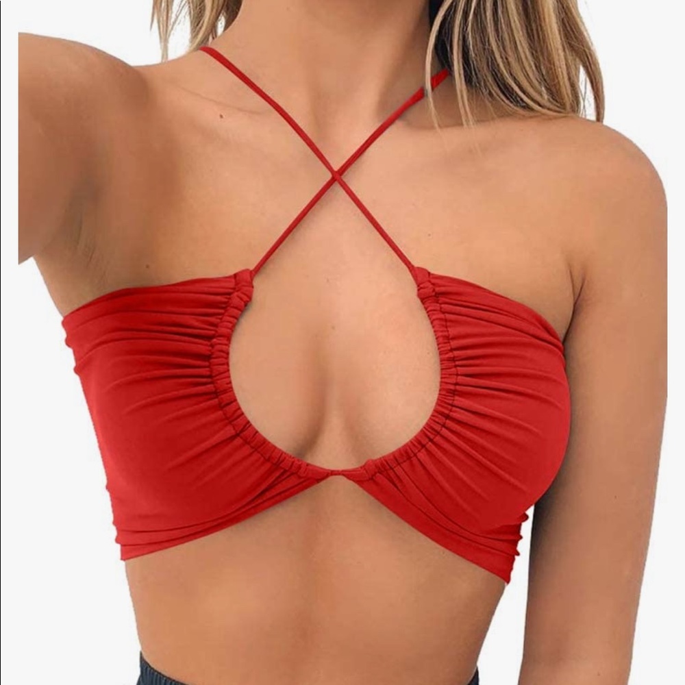 Criss cross lace up basic bow tie crop top